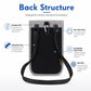 Gray neck wallet pouch back view with adjustable straps, hanging hook, and rear slip pocket