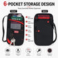Black RFID passport pouch organizer with 6 pockets, key hook, crossbody strap