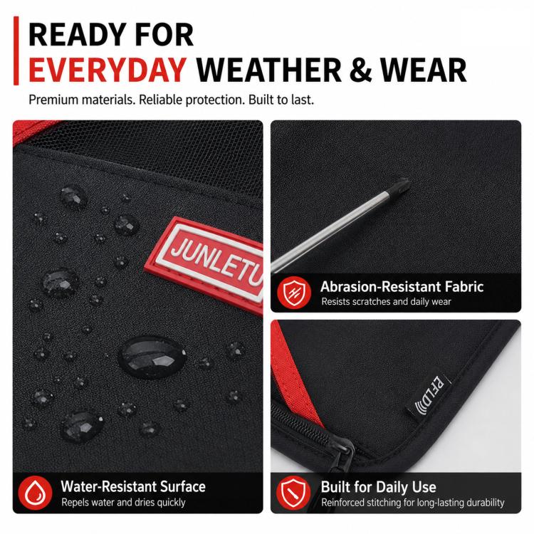 Black RFID travel pouch with water-resistant fabric, reinforced seams, and anti-RFID marking