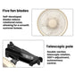 Car headrest fan with telescopic arm and circular grille, beige fan cover