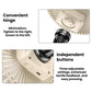 Car headrest fan with hinge and three-position control buttons on circular fan cover