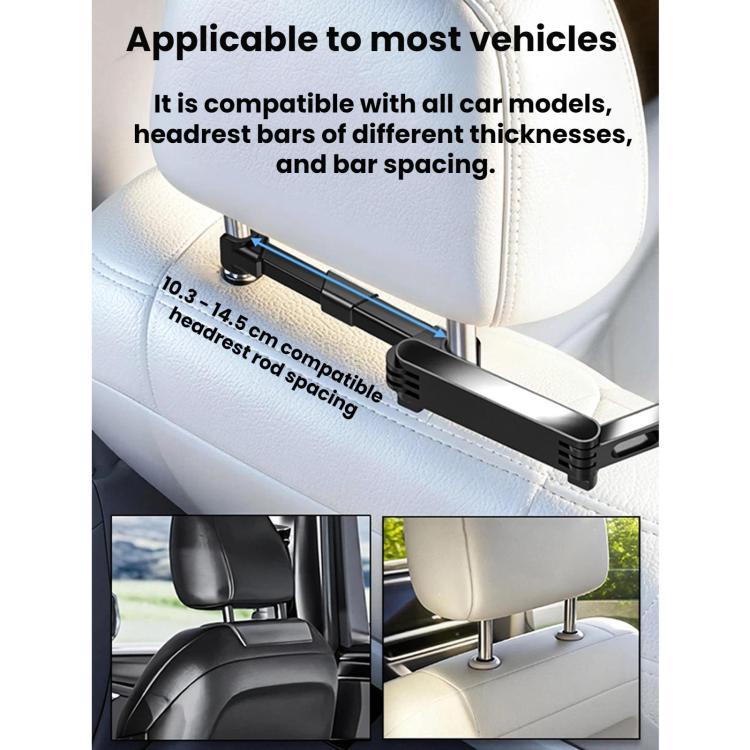 Car headrest fan clip mounted on seatback with headrest sizing and placement