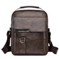 Dark brown leather-look crossbody/handheld bag with front buckle strap and zipper.
