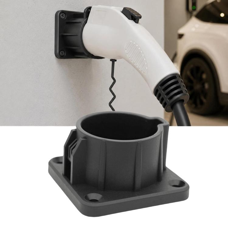 Wall-mount EV charger holder bracket with five-hole socket, black