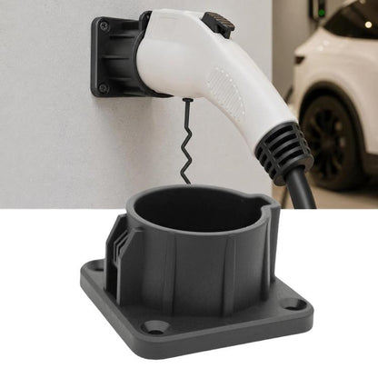 Wall-mount EV charger holder bracket with five-hole socket, black