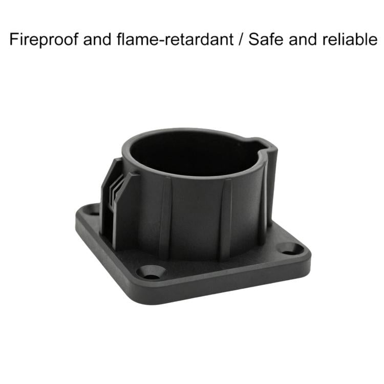 Black EV charger holder base with circular opening and mounting screw holes