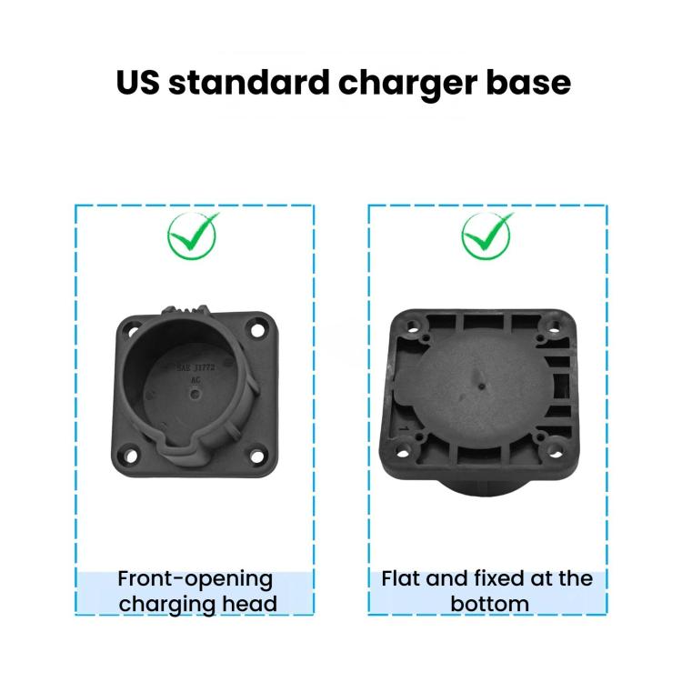 Black EV charger base with front opening and flat fixed bottom design