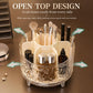 Open-top rotating makeup organizer with wide access to brushes, bottles, and containers