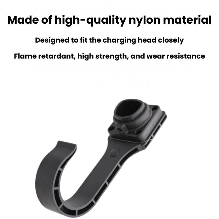 Black EV charging cable hook bracket with U-shaped cradle for charging head