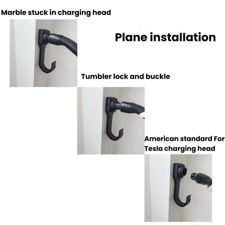 EV charging cable hook bracket mounted on wall, black cradle holding cable