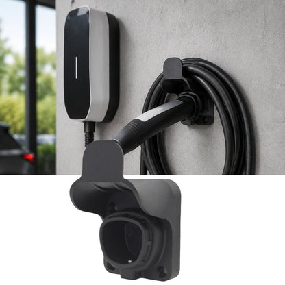 Tesla NACS EV charging cable holder wall mount, black socket with hinged cover
