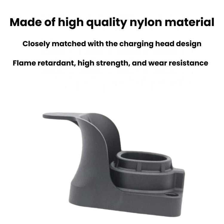 Black EV charging cable socket holder with open top and base mounting tab