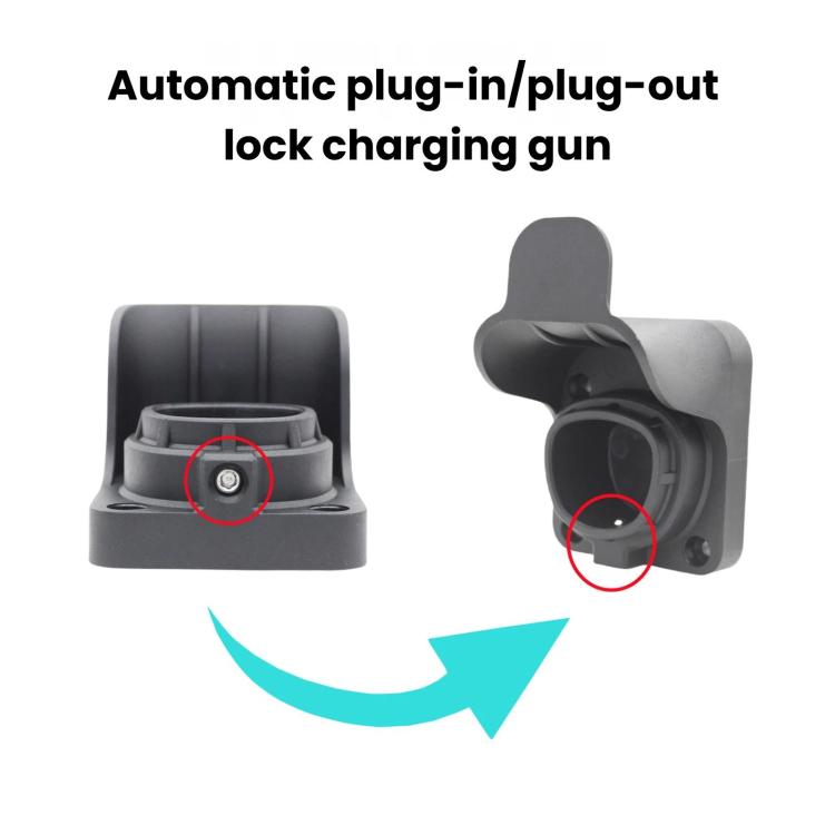 EV charging cable holder showing plug-in connection and circular lock contact