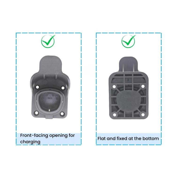 EV charging cable socket holder with open protective cover and front port opening