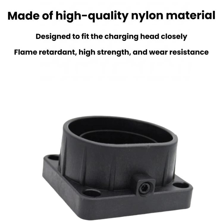 Type 2 EV charging head holder bracket, black mounting base with circular opening