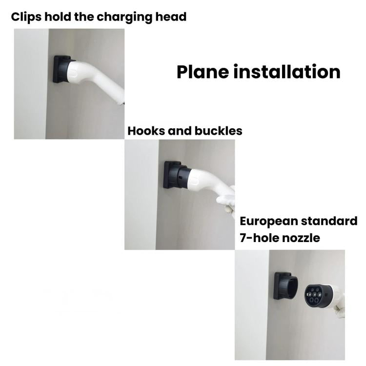 Type 2 EV charging head holder bracket installed on wall to clip charging connector