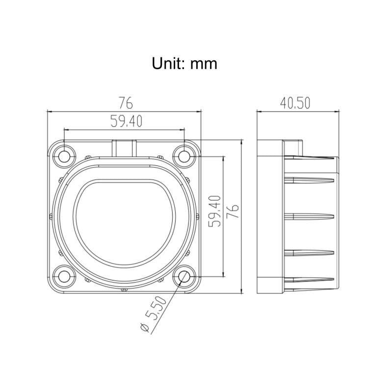 Type 2 EV charging head holder bracket dimension drawing with mounting measurements