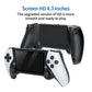 Handheld game console with black touchscreen and two-tone white-and-black controllers