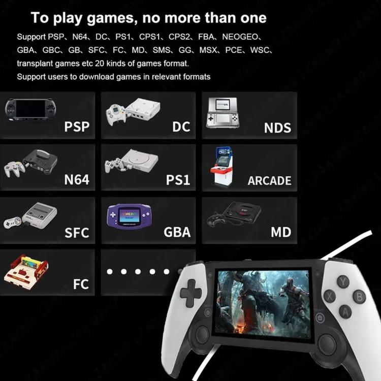 Handheld game console with game controller, screen visible on the handheld device
