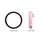 Pink circular HD touchscreen badge display side view with size markings