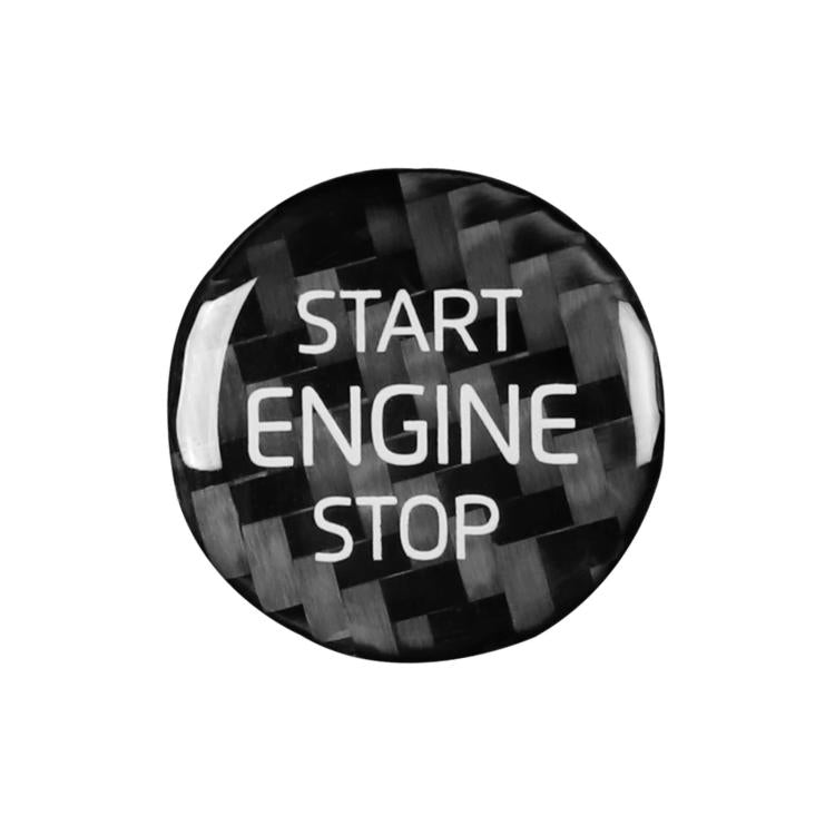 Round engine start/stop sticker with black carbon plaid and white “START ENGINE STOP” lettering