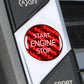 Round engine start/stop sticker with red carbon pattern and white “START ENGINE STOP” text