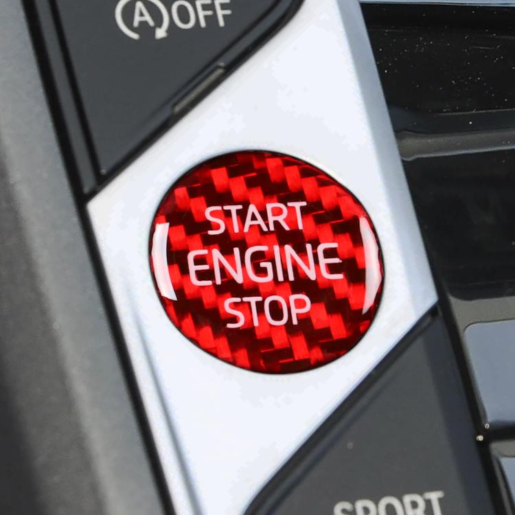 Round engine start/stop sticker with red carbon pattern and white “START ENGINE STOP” text