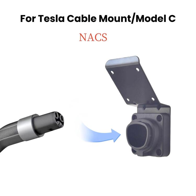 Charging cable holder bracket with connector plugged into circular port, black