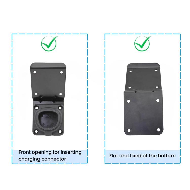 EV charging cable holder bracket showing front connector opening and flat back, black