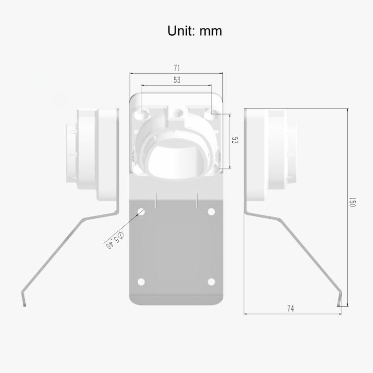 EV charging cable holder bracket with mounting plate size layout, black