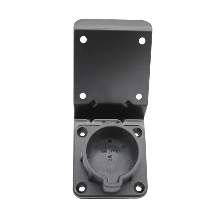 J1772 EV charging cable holder with circular port opening and four mounting holes.