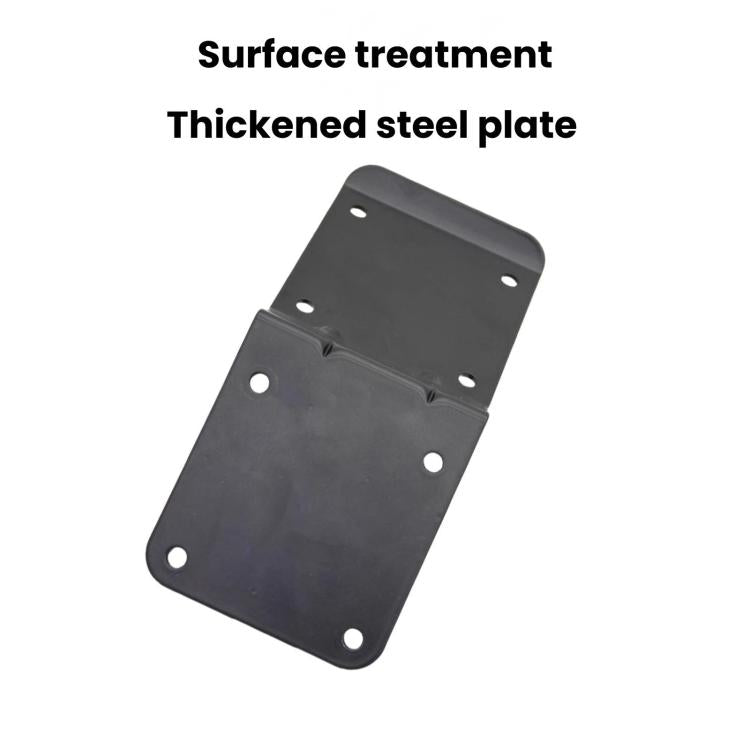 J1772 EV charging cable holder steel plate with screw holes and connector recess.