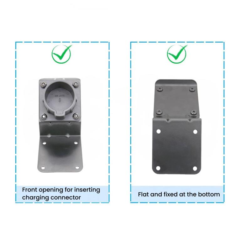 J1772 EV charging cable holder diagram: front opening and flat bottom base.