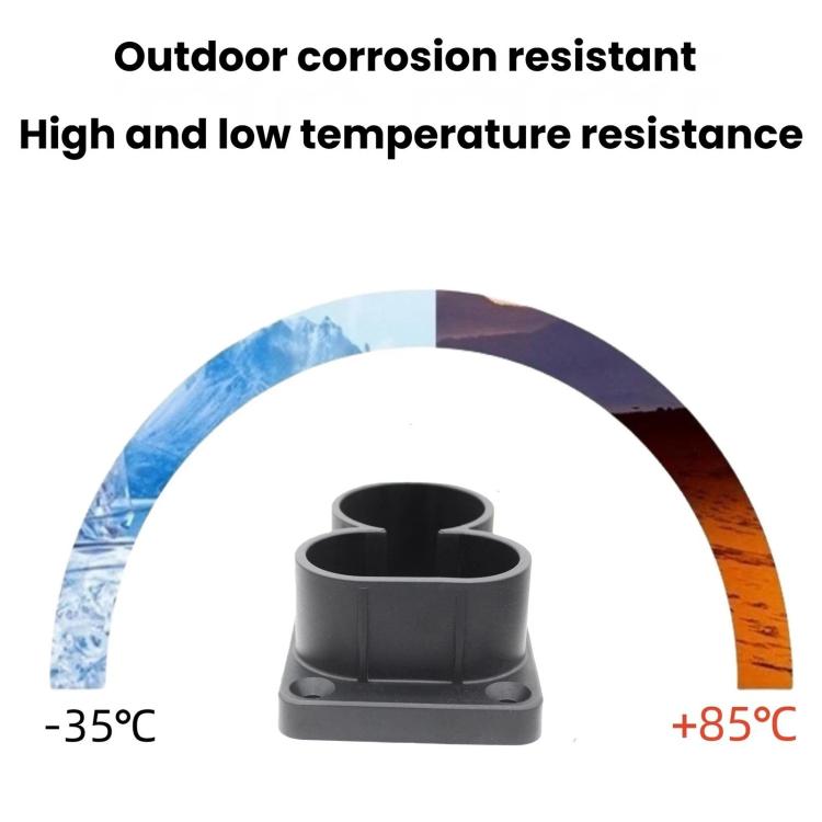 Black CCS1 DC EV charging connector mount bracket shown for outdoor corrosion resistance