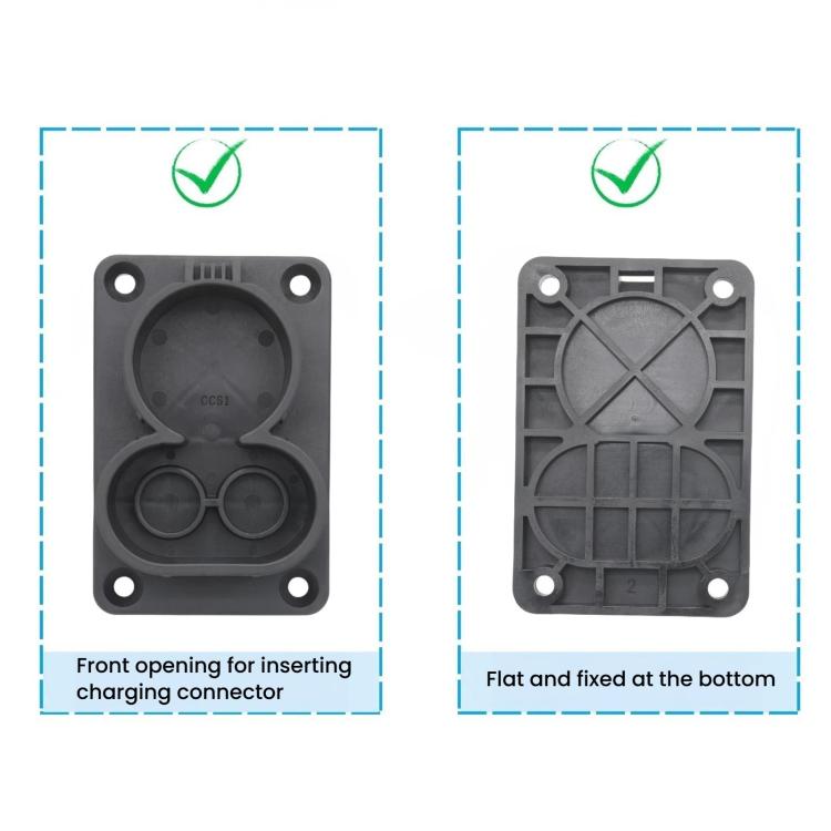 CCS1 DC EV charging connector mount front opening and bottom flat-fit base design