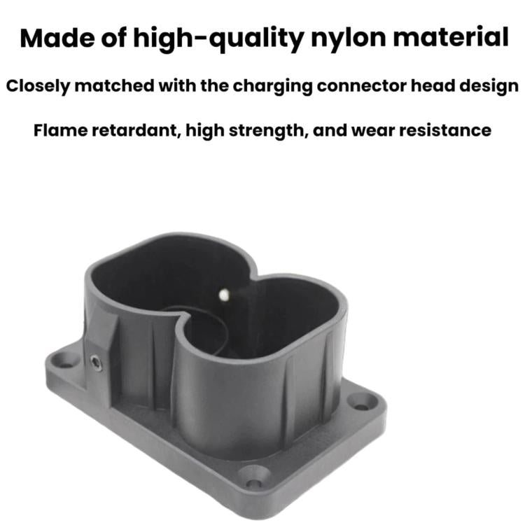Gray charging connector holder base with two-section opening and side mounting posts