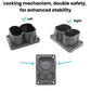 Gray charging connector holder bracket with locking mechanism shown from angles