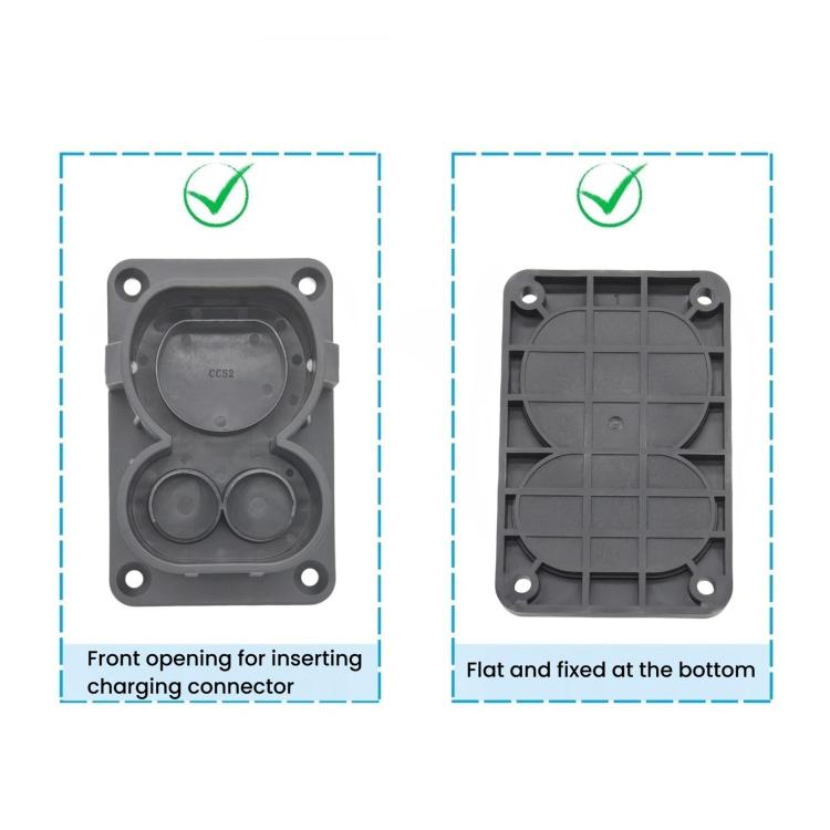 Gray mounting bracket layout with front opening and underside fixation view