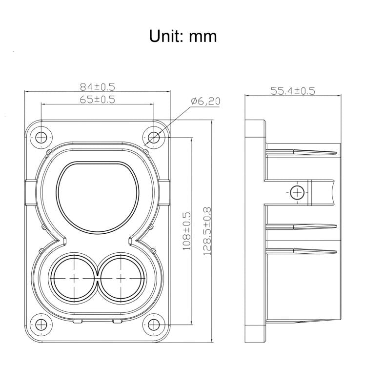 Charging connector bracket dimension diagram with mm measurements