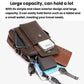 Men's vintage shoulder bag in dark brown with front flap and zipper; shown holding devices