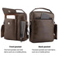 Men's vintage crossbody bag with front and back pockets; dark brown leather-look