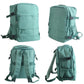 Green travel backpack with adjustable shoulder straps and side cinch pocket