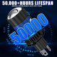Motorcycle LED headlight bulb with blue cooling vents and black mounting base
