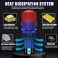 Motorcycle LED headlight bulb with heat-dissipation fins and blue light-emitting core