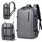 Gray expandable business laptop backpack with front zipper pocket and padded shoulder straps
