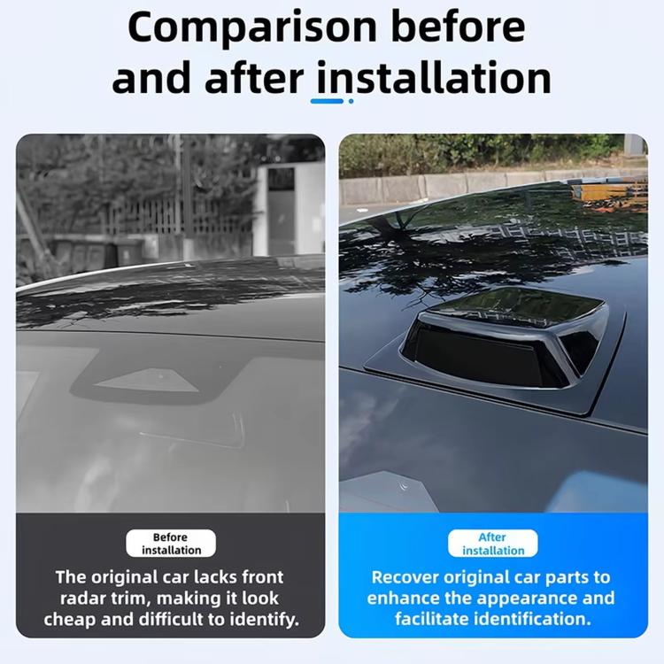 Glossy black car roof decorative cover shown on the car roof in two views