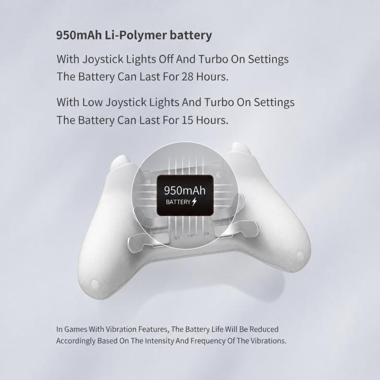 White game controller front view with battery indicator and textured hand grips