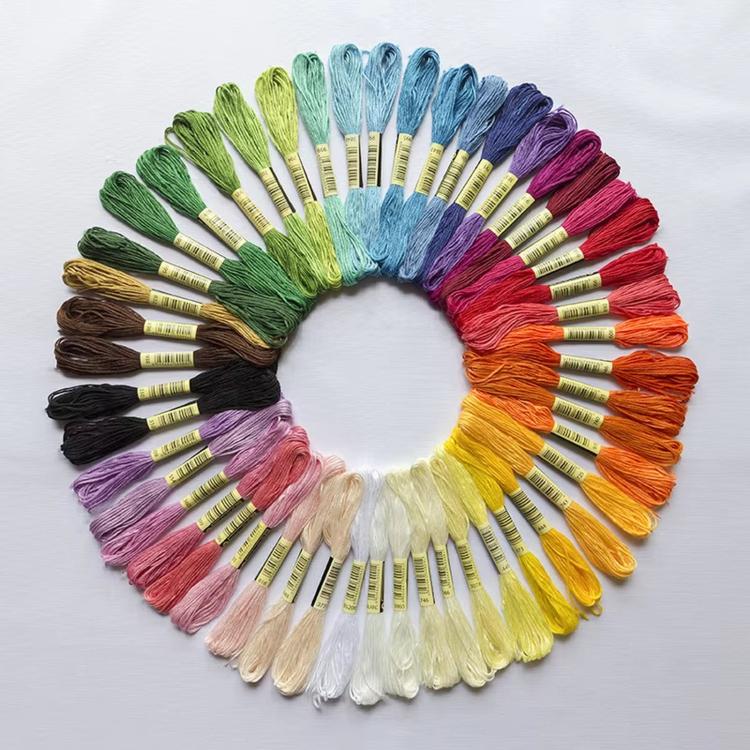 Embroidery floss thread set, 6 strands, multicolor skeins fanned in a circle