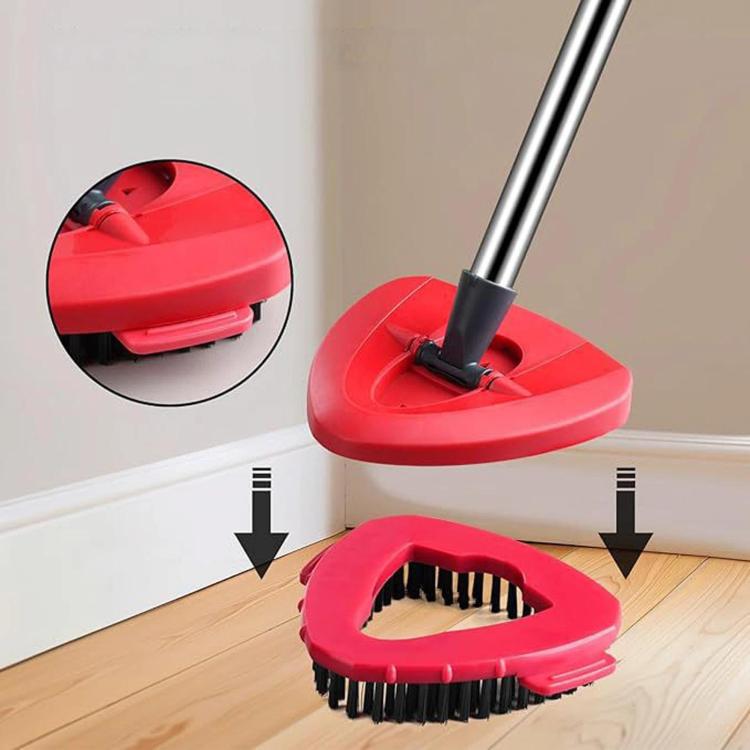 Triangular rotating mop replacement brush head with black bristles and red base
