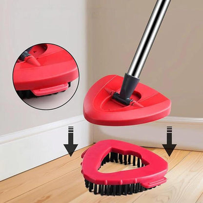 Triangular rotating mop replacement brush head with black bristles and red base